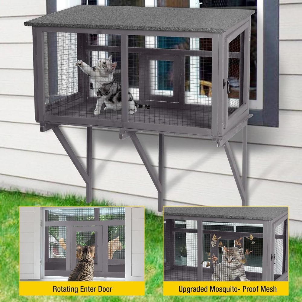 حظيرة قطط خارجية مع سقف مقاوم  - مراجعة Cat Window Perch وسعره